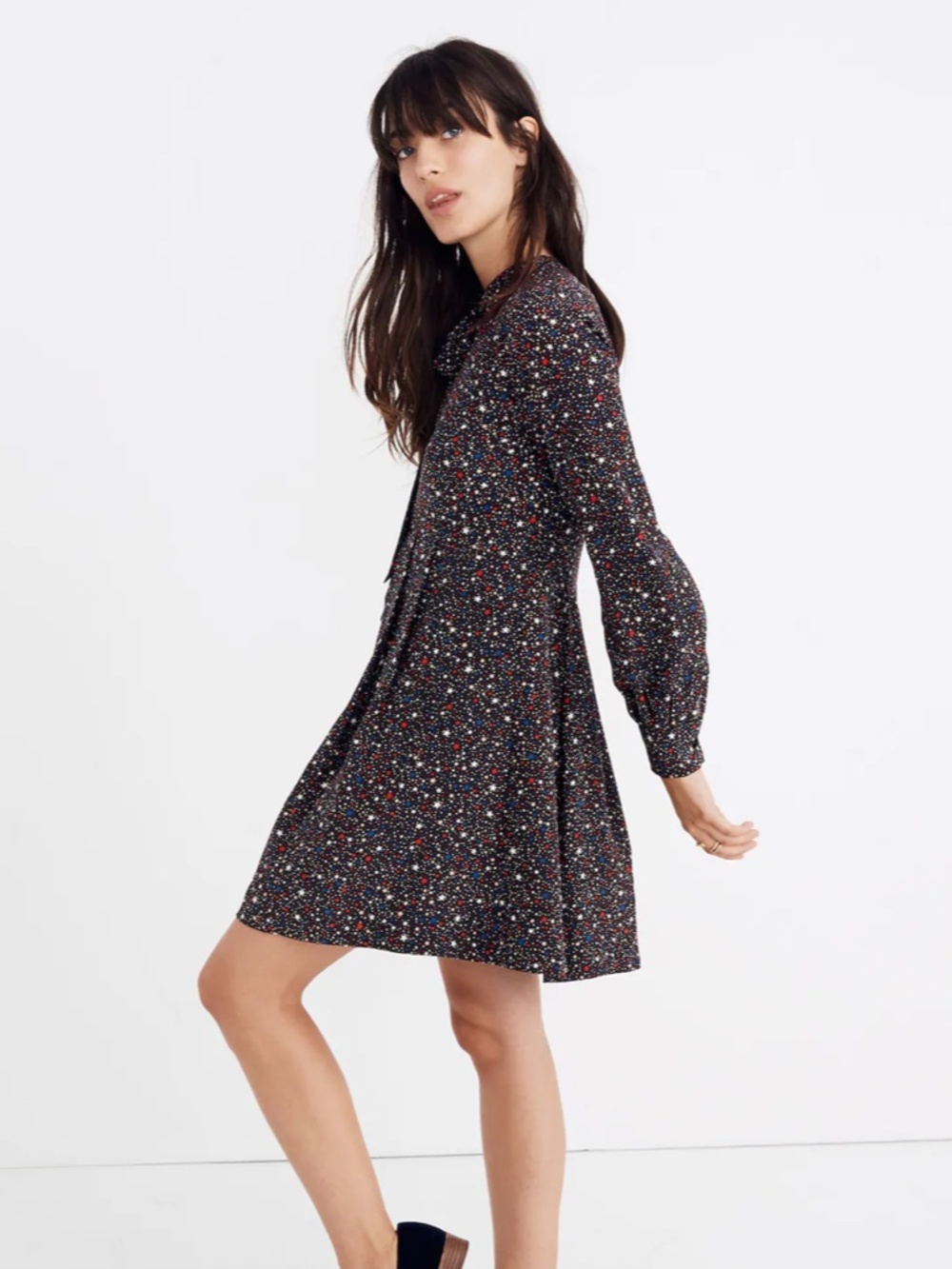 Madewell Balsam Tie-Neck Dress in Starry Night Size 2